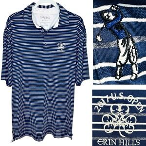 Bobby Jones Golf Shirt Large Blue‎ White Stripe Performance 2017 US Open FLAW